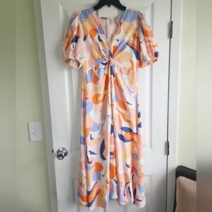 White Closet Women’s Pastel Abstract Midi Dress Size M